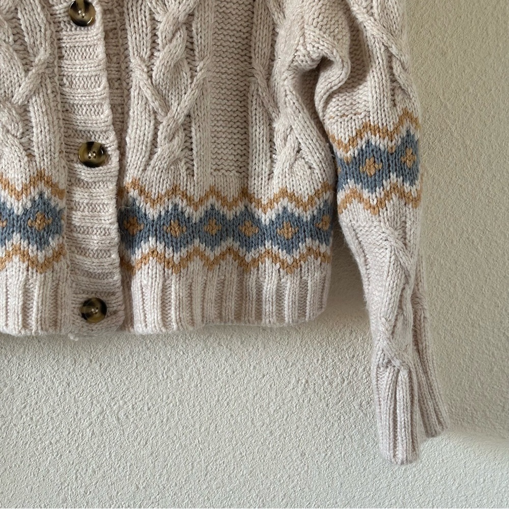 Sage & Oak Women’s Knit Cardigan Large Cream Beige Southwestern Preppy Western - Picture 2 of 11